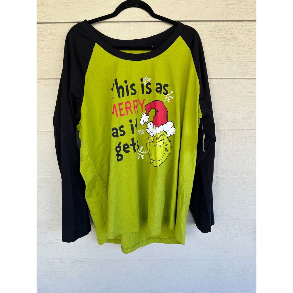 Universal Studios Dr Seuss The Grinch Merry As It Gets Pajama Raglan Top NWT 3XL